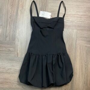 NWT Zara Cutout Bubble Hem Mini Dress Womens Black Small Coquette Party Paris